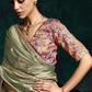 Sage Green Organza Silk Saree with Unstitched Floral Printed Blouse