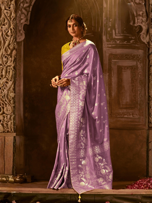 Purple Saree with Yellow Blouse