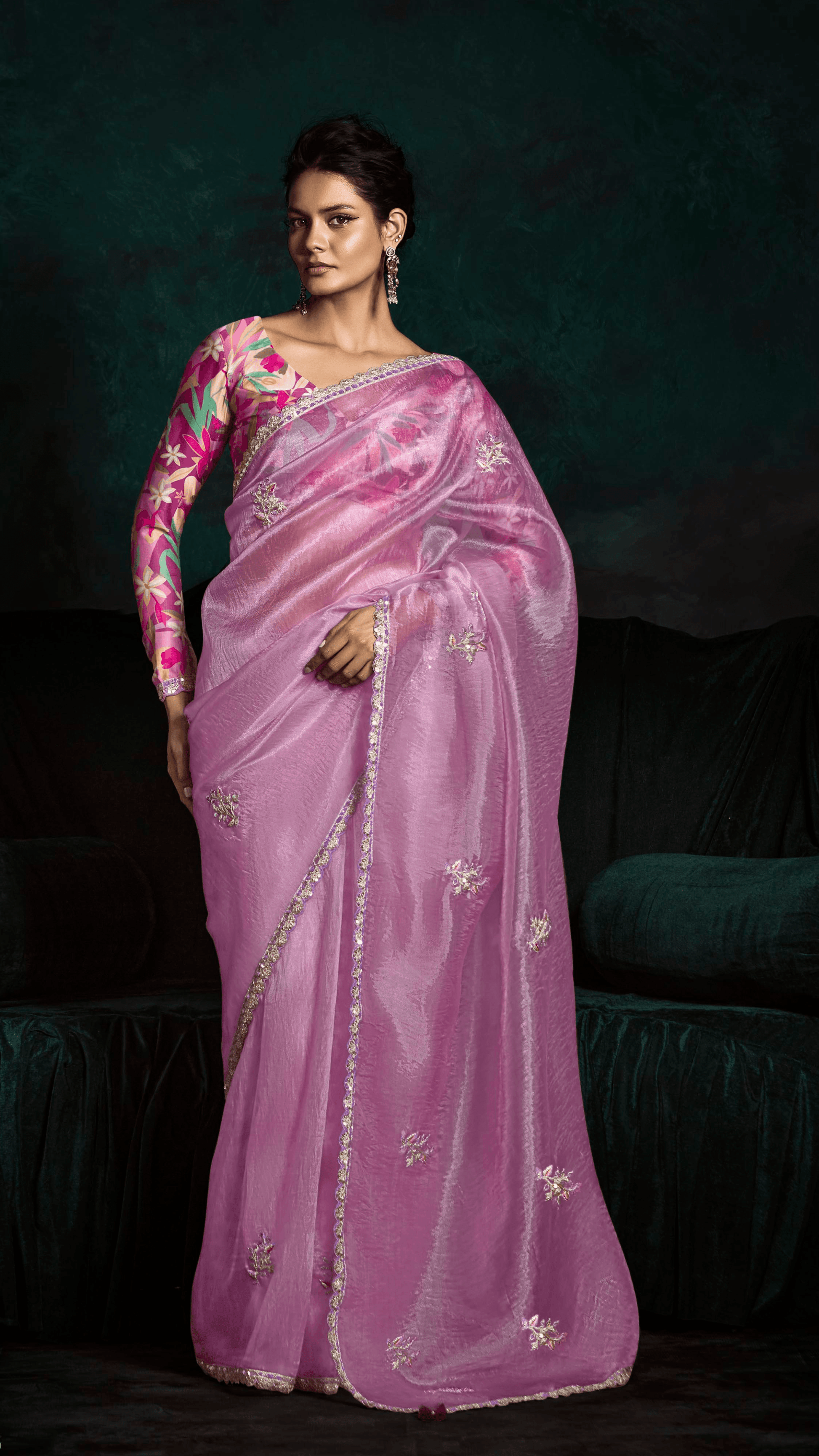 PINK DESIGNER ORGANZA SAREE – A BLUSH OF ELEGANCE - Kimora.in