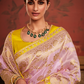 Lavender Silk Saree with Golden Zari Work & Contrast Yellow Blouse