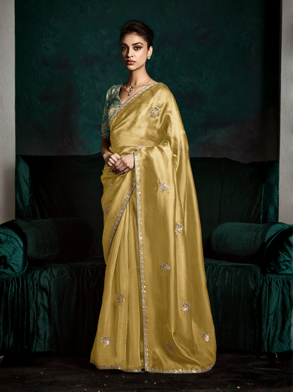 Sunlit Bloom tissue silk saree in Yellow