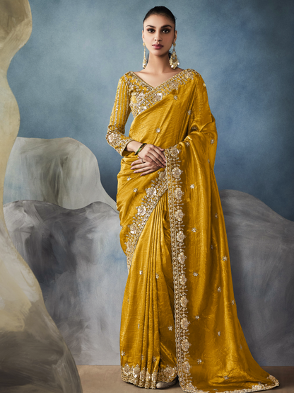 Tissue Embroidered Fancy Heavy Border Saree