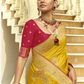 Golden Yellow Banarasi Silk Saree with Red Contrast Blouse
