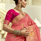 Peach Pink Banarasi Silk Saree With Contrast Blouse