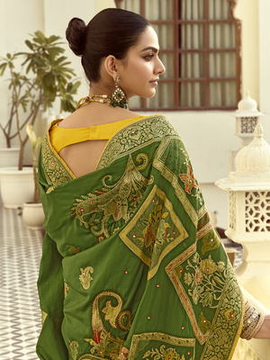 Green Banarasi Silk Saree with Beautiful Golden Zari Work