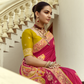 Red Banarasi Silk Saree with Yellow Blouse & Golden Mirror Work