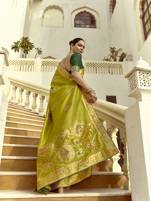 Sea Green Saree with Banarasi Work and Dark Green Blouse