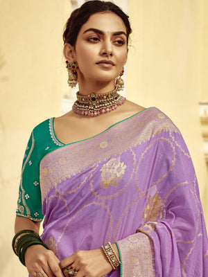 LAVENDER BANARASI SILK SAREE WITH ZARI WEAVING