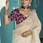 White Silk Saree with Purple Silk Blouse