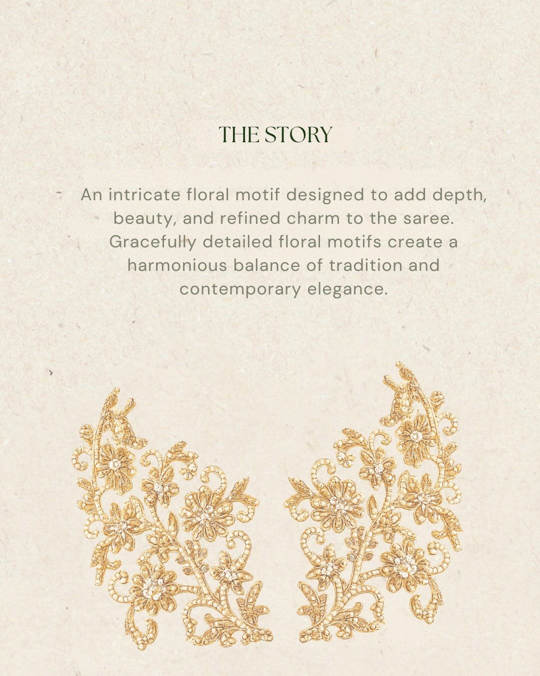 Close-up of the sage green Tissue Silk saree showcasing intricate zari, sequins and bead embroidered floral motif and border.