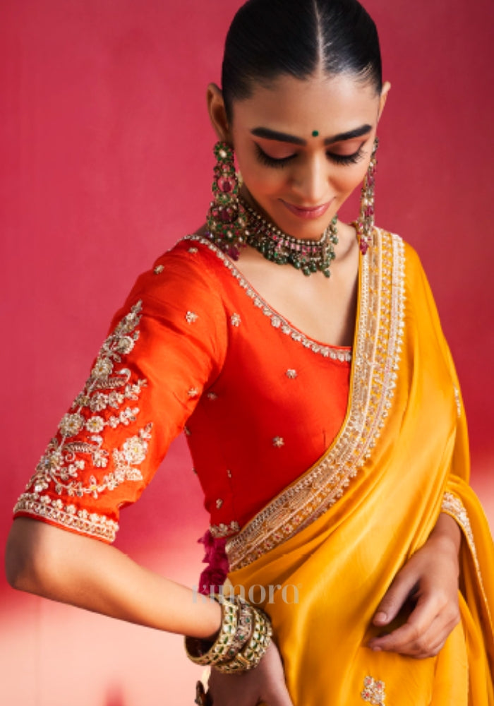 Urwashi Natural Silk Handcrafted Saree in Mustard yellow