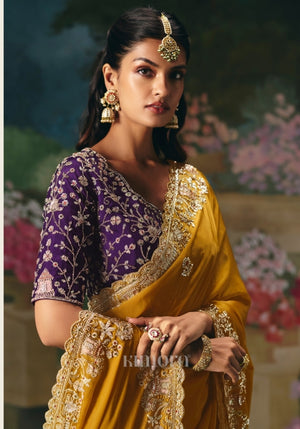 Ember Soft Silk Heavy Bead Work Saree in Yellow