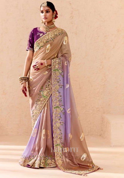 Shaded PinkGrey Tussar Silk Saree