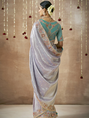 KIMORA’S LAVENDER ZARI TISSUE DOLA SILK SAREE