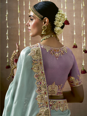 KIMORA’S  SKY BLUE TISSUE SILK SAREE
