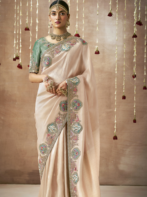 KIMORA’S CREAM TISSUE DOLA SILK SAREE