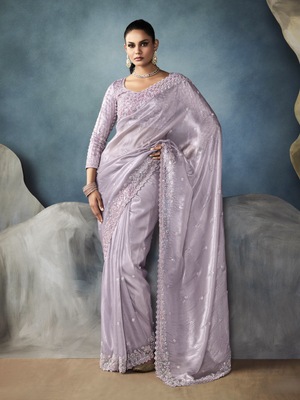 Tissue Embroidered Fancy Heavy Border Saree