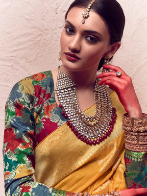 KIMORA’S FLORAL BANARASI CREPE DOLA SILK SAREE