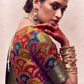 KIMORA’S NAVY BLUE CREPE SILK SAREE WITH MULTICOLOR BLOUSEBLUE CREPE SILK SAREE