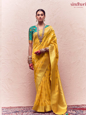 Yellow Premium Crepe Silk Saree with Golden Zari – Perfect for Haldi & Festive Occasions
