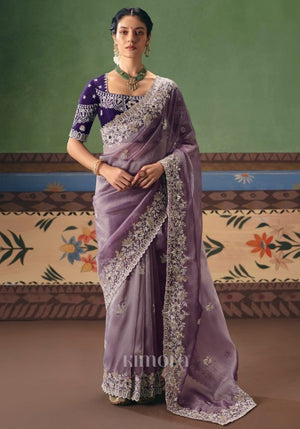 Mohini Fancy Tissue Rich Embroidered Saree In Lavender