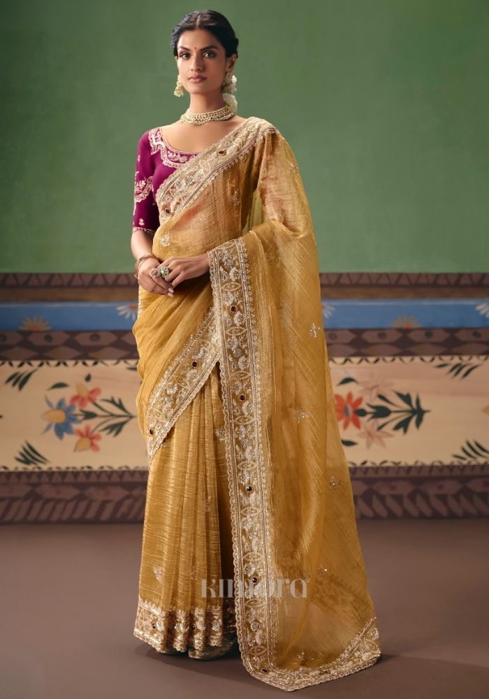Kangna Tissue Rich Embroidered Saree In Yellow