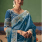Kamini Fancy Tissue Rich Embroidered Saree In Teal blue