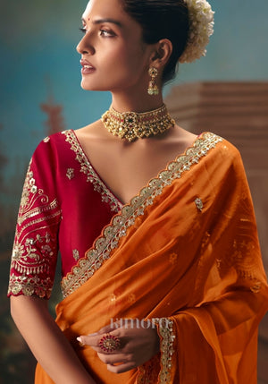 Nitya Tissue Silk Zardosi Embroidered Saree In Orange