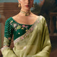 Sulekha Tissue Silk Patch Embroidery Saree In Olive Green
