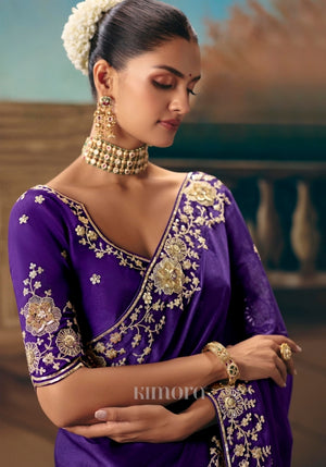 Atulya Tissue Silk Patch Floral Embroidered Saree In Blue