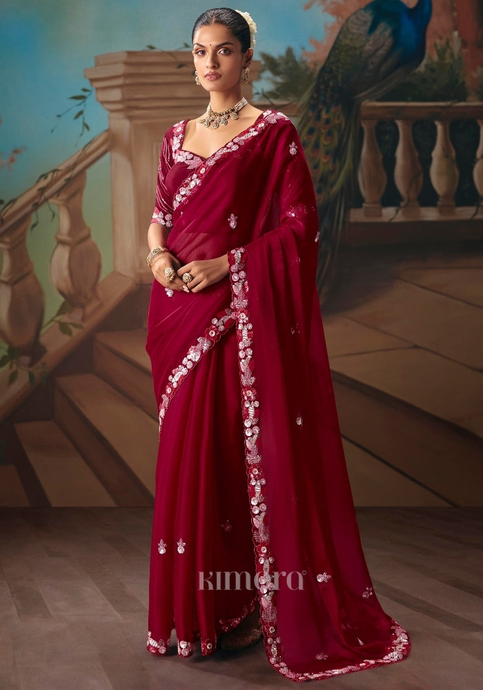 Ruby Tissue Silk  Saree In Red