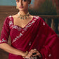 Ruby Tissue Silk Sequence Embroidered Saree In Red