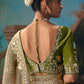 Laher Tissue Silk Embroidered Saree In Olive Green