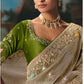 Laher Tissue Silk Embroidered Saree In Olive Green