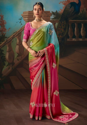 Shriya Tissue Silk Bandhej Saree In Multi Color