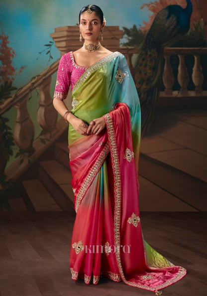 Shriya Tissue Silk Bandhej Saree In Multi Color