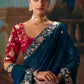 Maala Tissue Silk Embroidered Saree In Peacock blue