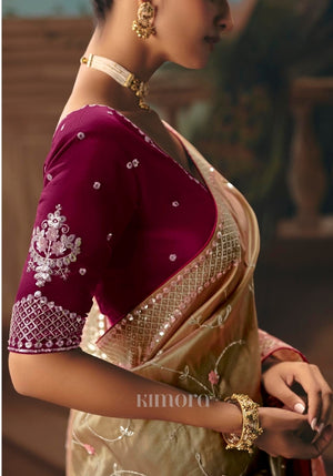 Lekha Tissue Silk Sequence Embroidered Saree In Olive Gold