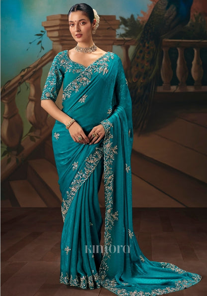 Nishka Tissue Silk  Saree In Royal Aqua