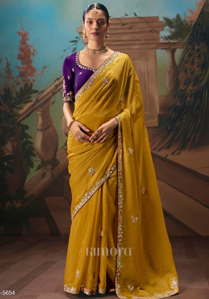 Amita Tissue Silk Floral Zari Work Saree In Yellow