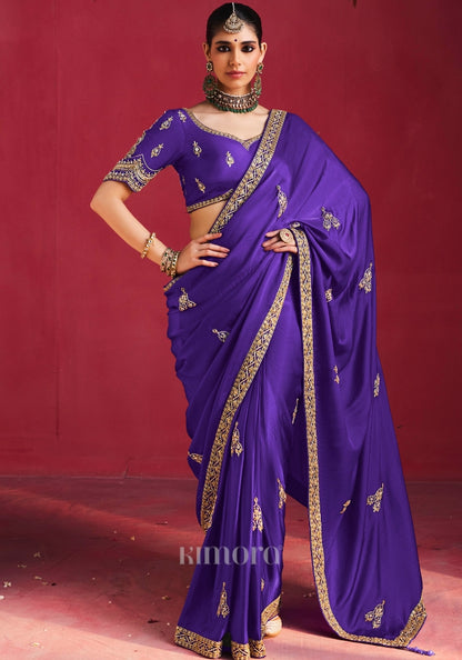 Sapphire Natural Crape Handcrafted saree in Blue