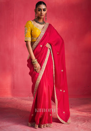 Amara Silk Heavy Border Sequins Sarees in Rani pink