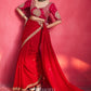Rosette Heavy Silk Handcrafted Saree in Red