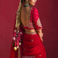 Rosette Heavy Silk Handcrafted Saree in Red