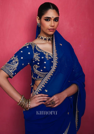 Imperial Viscose Georgette Embellished in Royal Blue
