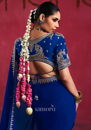 Imperial Viscose Georgette Embellished in Royal Blue