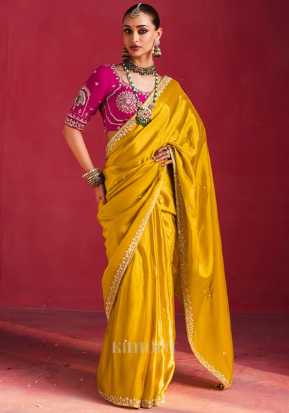 Isha Soft Silk Handwork Saree in Yellow