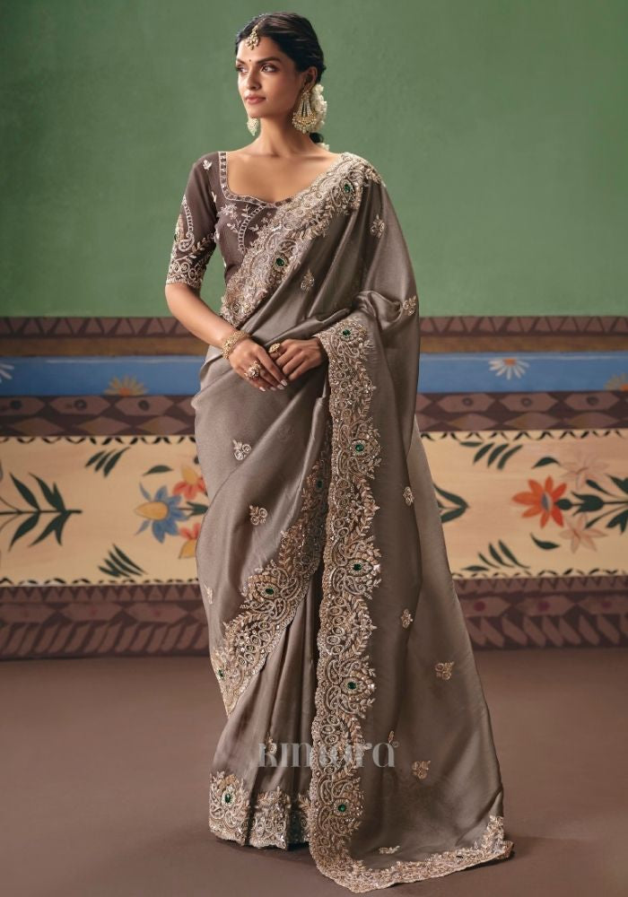 Juhi Tissue  Saree In Brown