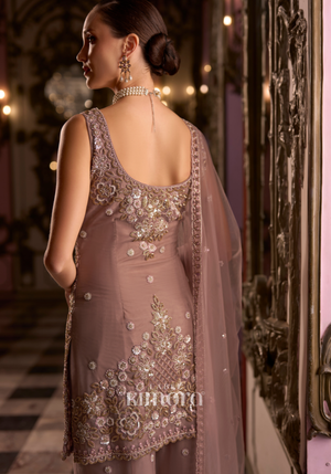 Itsiya Embroidered Net Onion Pink Top-Sharara Set