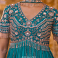 Contemporary Festive Sapphire Teal Peplum Set